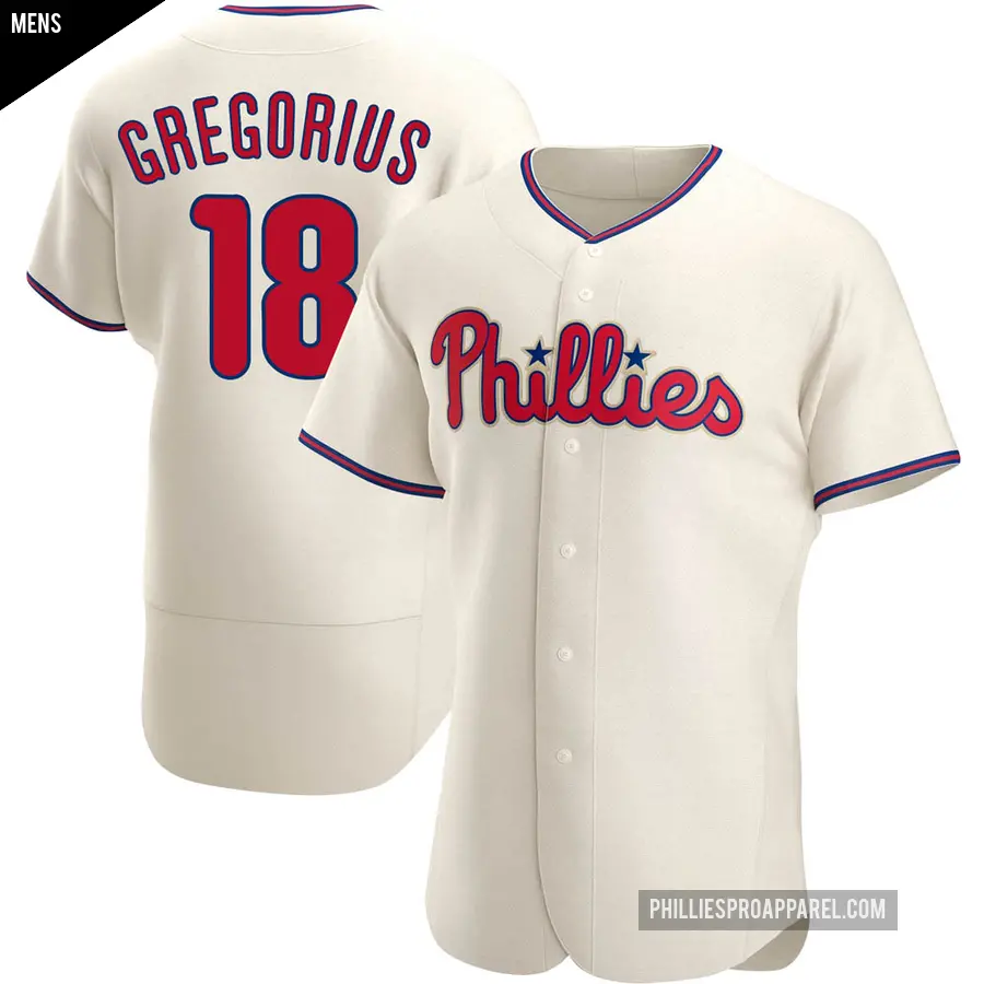 Men's Philadelphia Phillies ＃18 Didi Gregorius Authentic Cream Alternate Jersey