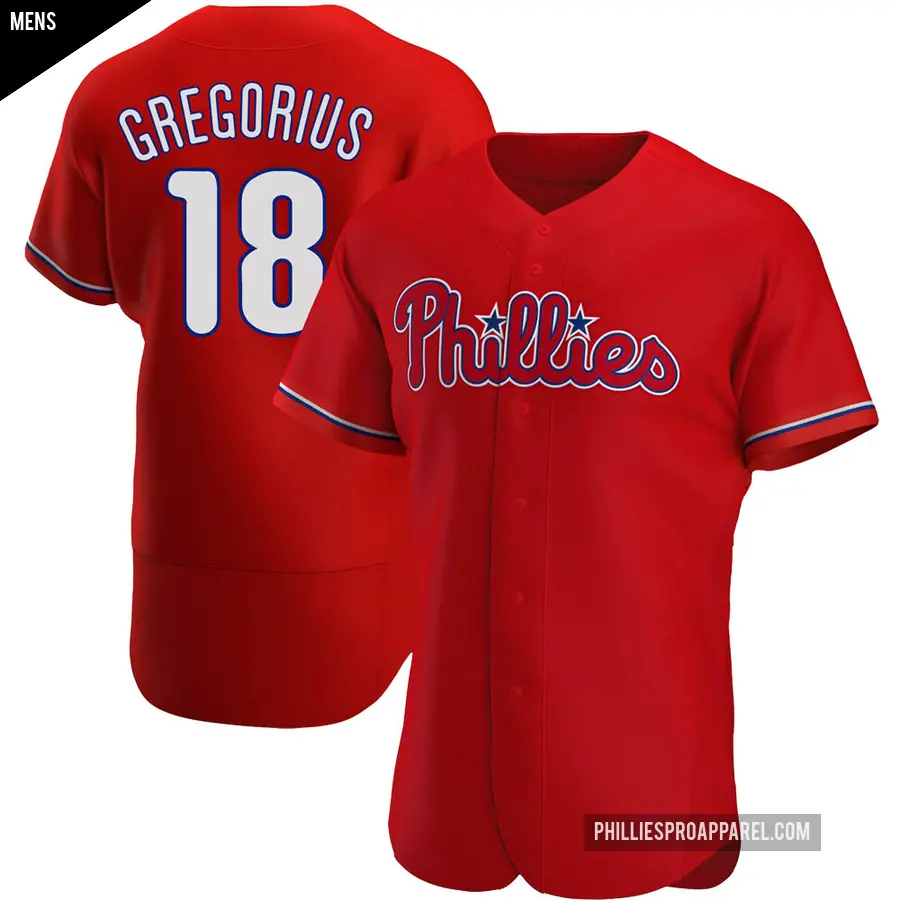 Men's Philadelphia Phillies ＃18 Didi Gregorius Authentic Red Alternate Jersey