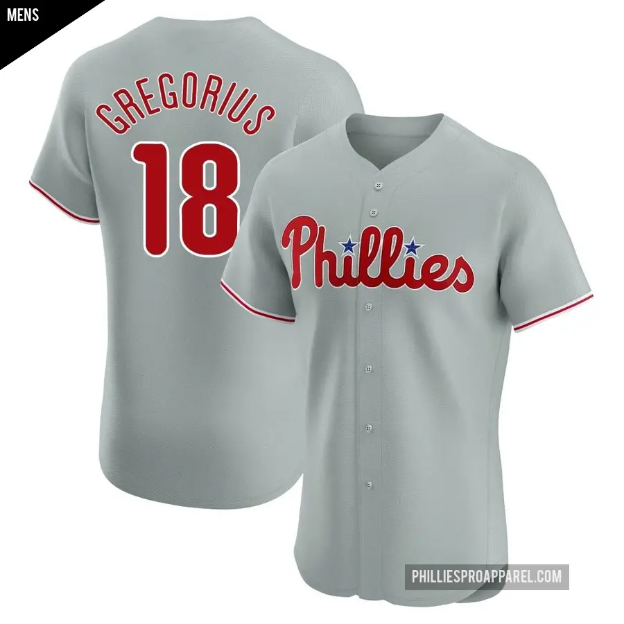 Men's Philadelphia Phillies ＃18 Didi Gregorius Elite Gray Road Jersey