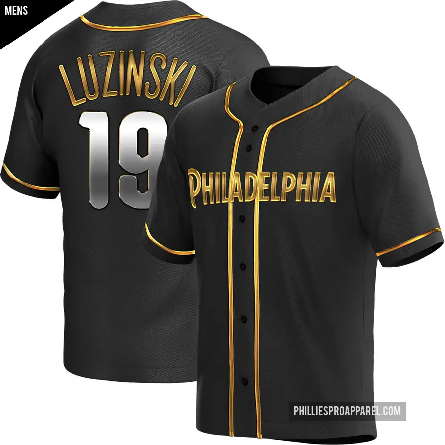 Men's Philadelphia Phillies ＃19 Greg Luzinski Replica Gold Black en Alternate Jersey