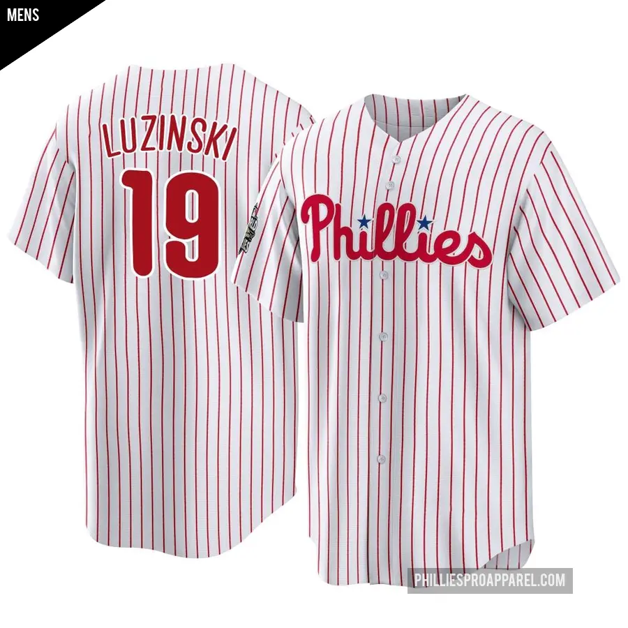 Men's Philadelphia Phillies ＃19 Greg Luzinski Replica White 2022 World Series Home Jersey