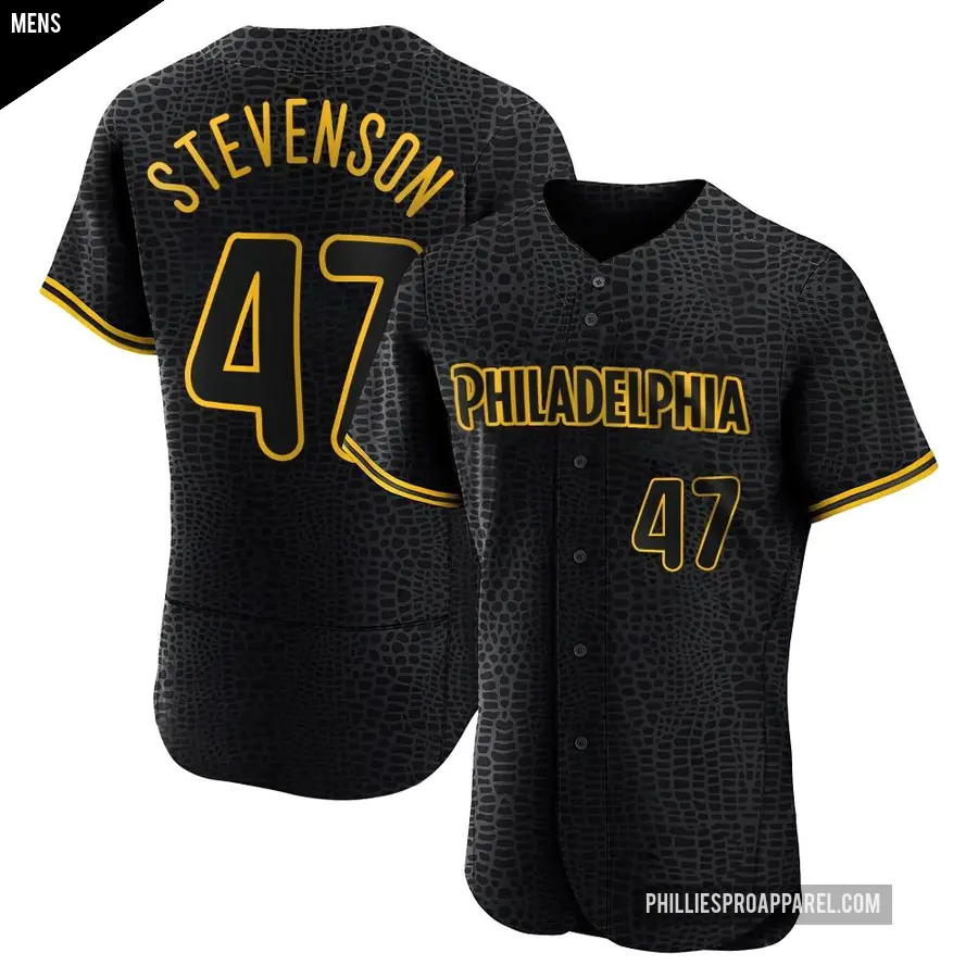 Men's Philadelphia Phillies ＃47 Cal Stevenson Authentic Black Snake Skin City Jersey