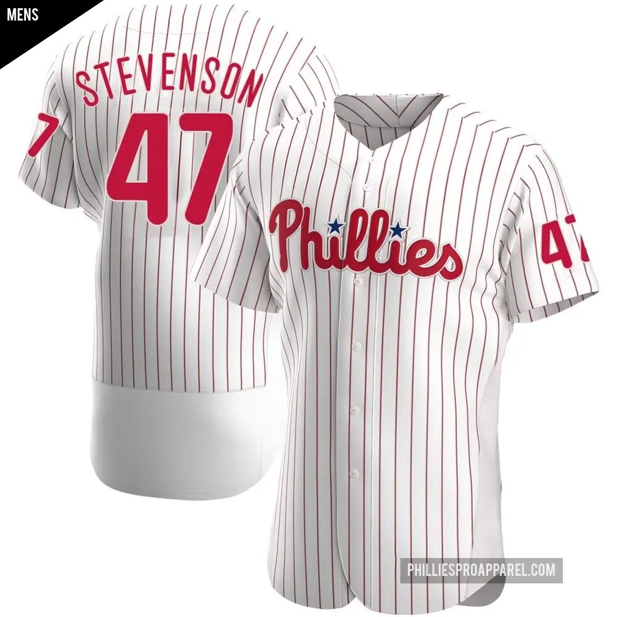 Men's Philadelphia Phillies ＃47 Cal Stevenson Authentic White Home Jersey