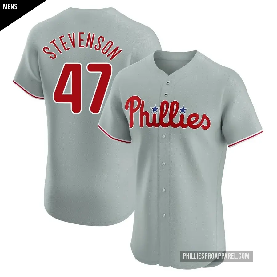 Men's Philadelphia Phillies ＃47 Cal Stevenson Elite Gray Road Jersey