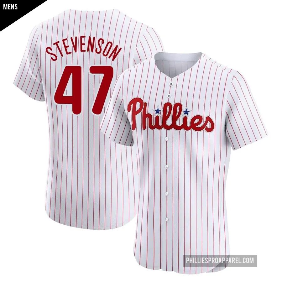 Men's Philadelphia Phillies ＃47 Cal Stevenson Elite White Home Jersey