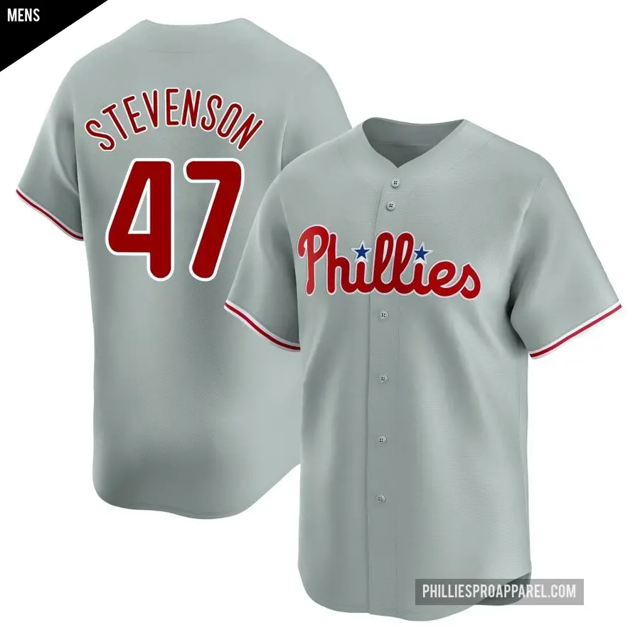 Men's Philadelphia Phillies ＃47 Cal Stevenson Limited Gray Away Jersey