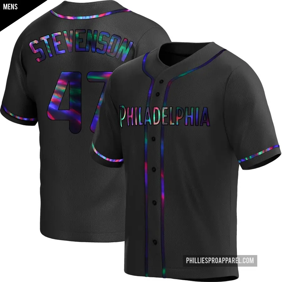 Men's Philadelphia Phillies ＃47 Cal Stevenson Replica Black Holographic Alternate Jersey