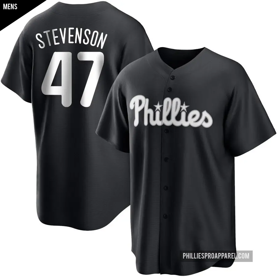 Men's Philadelphia Phillies ＃47 Cal Stevenson Replica Black/White Jersey