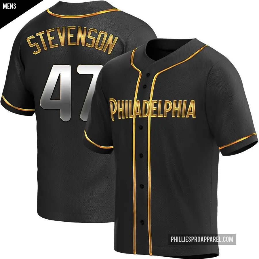 Men's Philadelphia Phillies ＃47 Cal Stevenson Replica Gold Black en Alternate Jersey