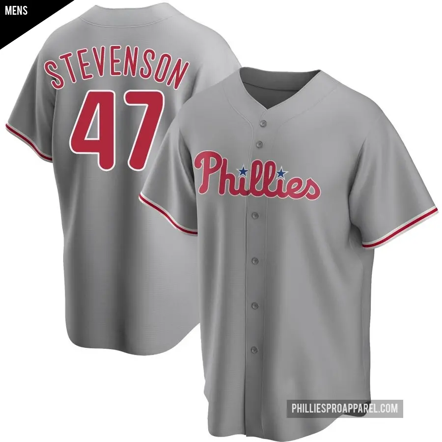 Men's Philadelphia Phillies ＃47 Cal Stevenson Replica Gray Road Jersey