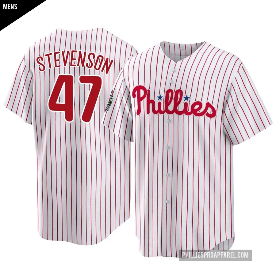 Men's Philadelphia Phillies ＃47 Cal Stevenson Replica White 2022 World Series Home Jersey