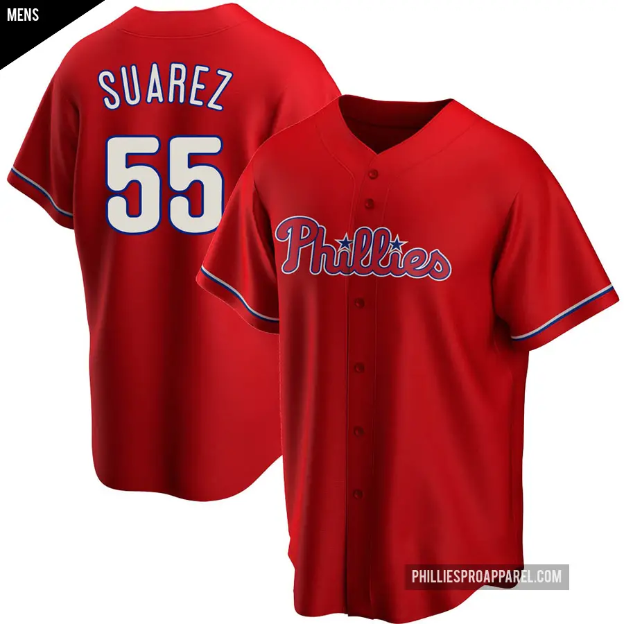 Men's Philadelphia Phillies ＃55 Ranger Suarez Replica Red Alternate Jersey