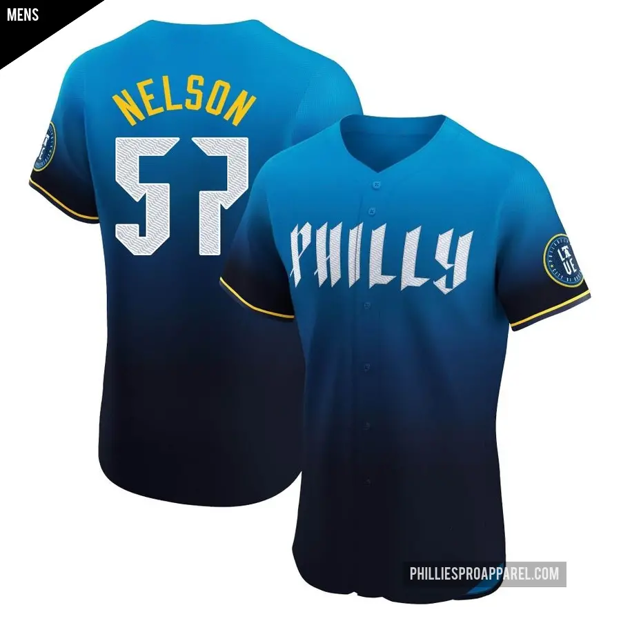 Men's Philadelphia Phillies ＃57 Nick Nelson Elite Blue 2024 City Connect Jersey