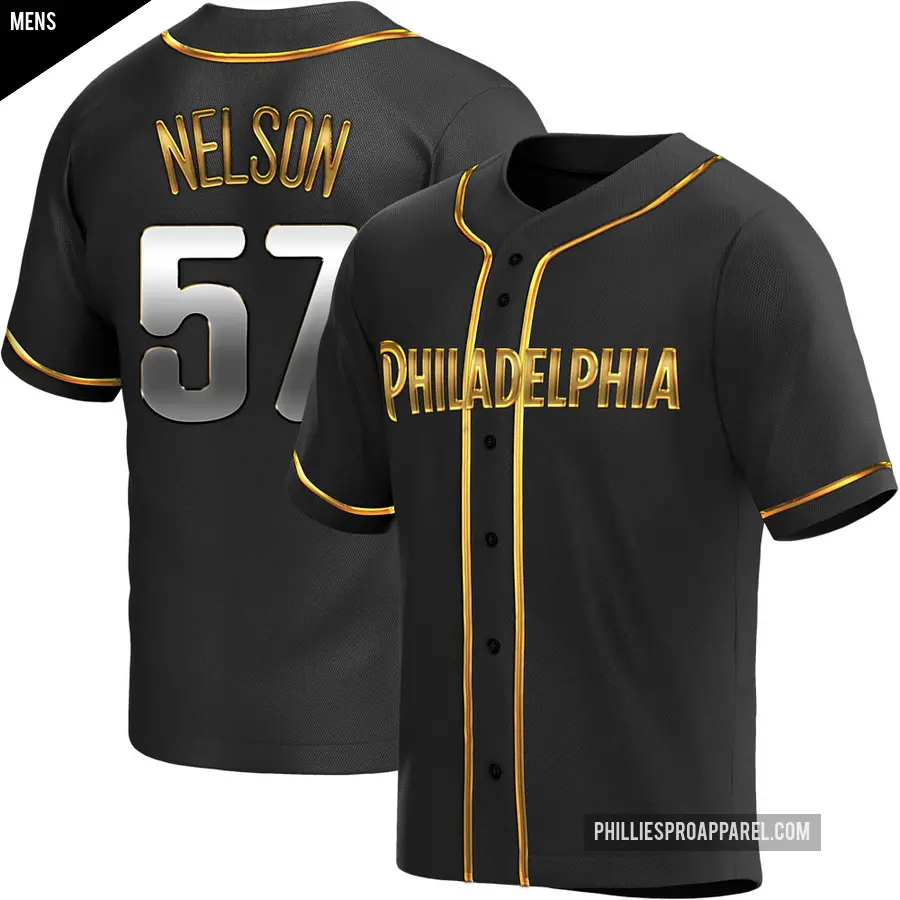 Men's Philadelphia Phillies ＃57 Nick Nelson Replica Gold Black en Alternate Jersey