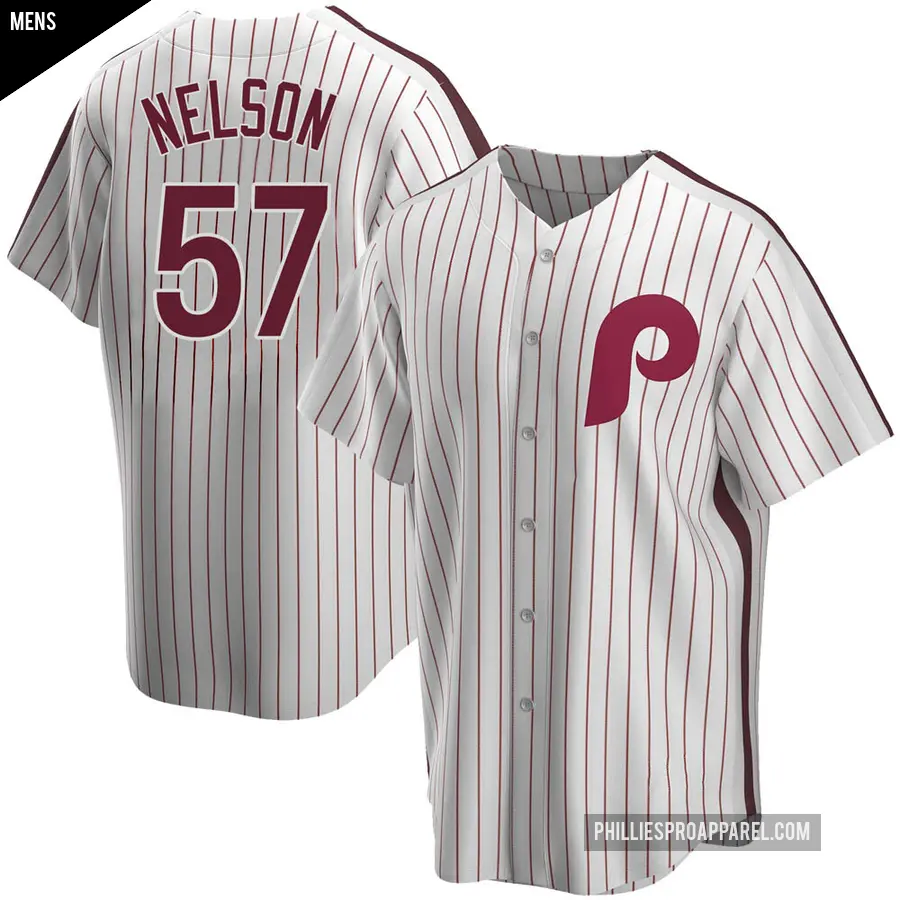 Men's Philadelphia Phillies ＃57 Nick Nelson Replica White Home Cooperstown Collection Jersey