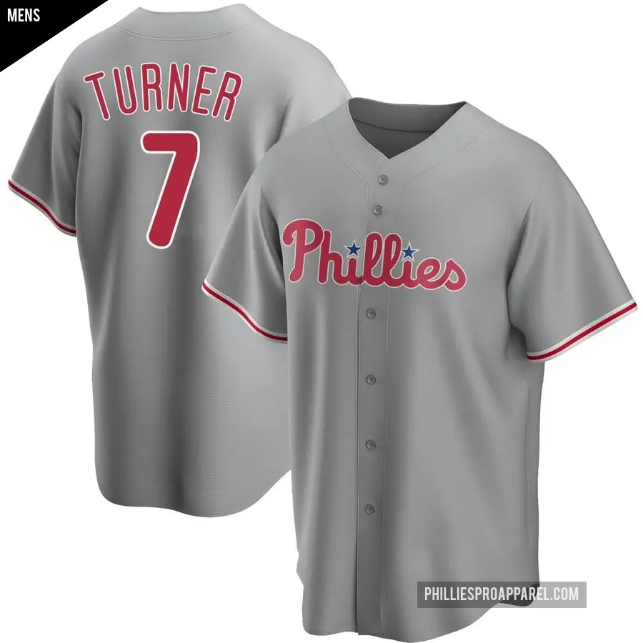 Men's Philadelphia Phillies ＃7 Trea Turner Replica Gray Road Jersey