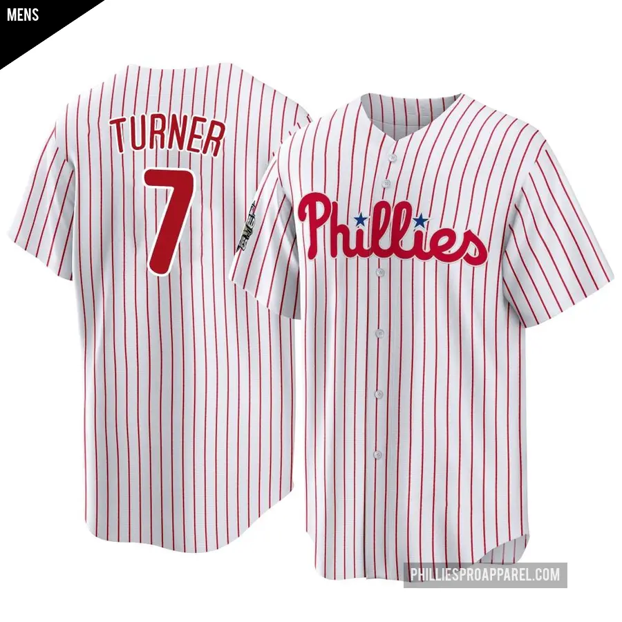 Men's Philadelphia Phillies ＃7 Trea Turner Replica White 2022 World Series Home Jersey