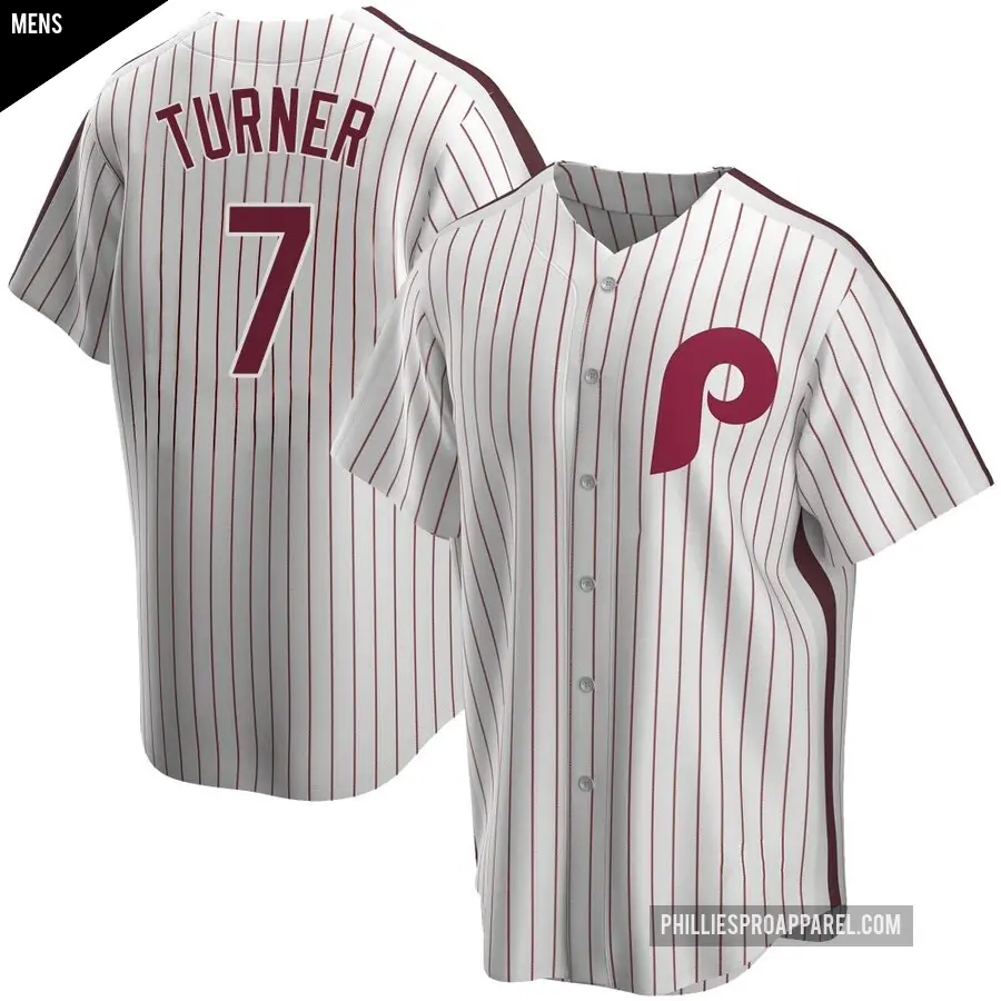 Men's Philadelphia Phillies ＃7 Trea Turner Replica White Home Cooperstown Collection Jersey