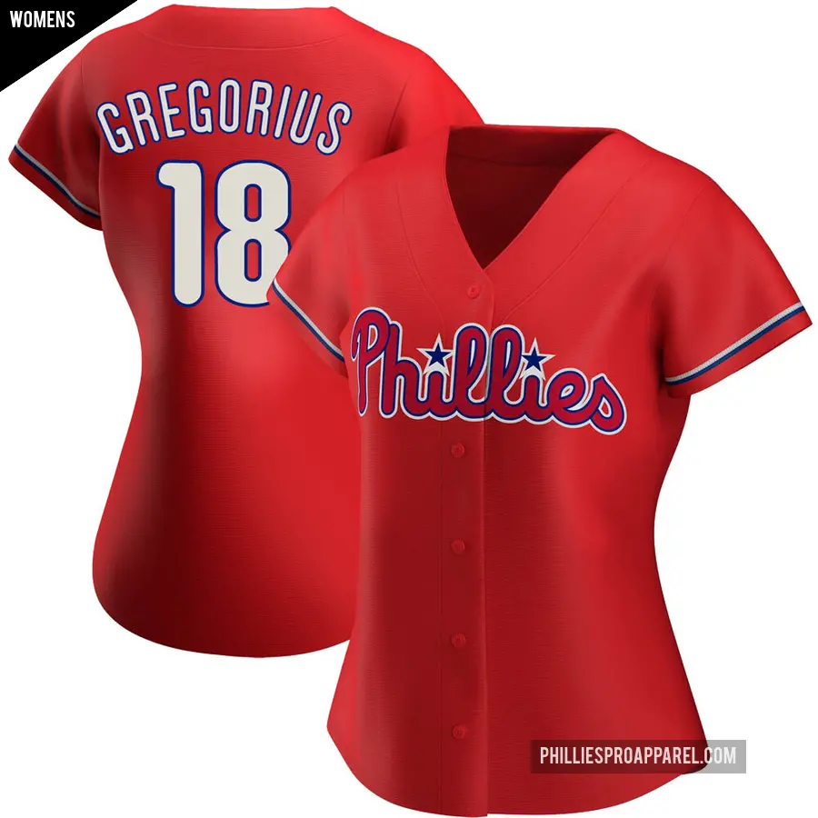 Women's Philadelphia Phillies ＃18 Didi Gregorius Authentic Red Alternate Jersey