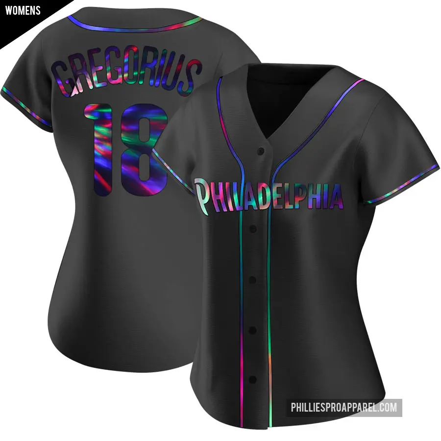 Women's Philadelphia Phillies ＃18 Didi Gregorius Replica Black Holographic Alternate Jersey