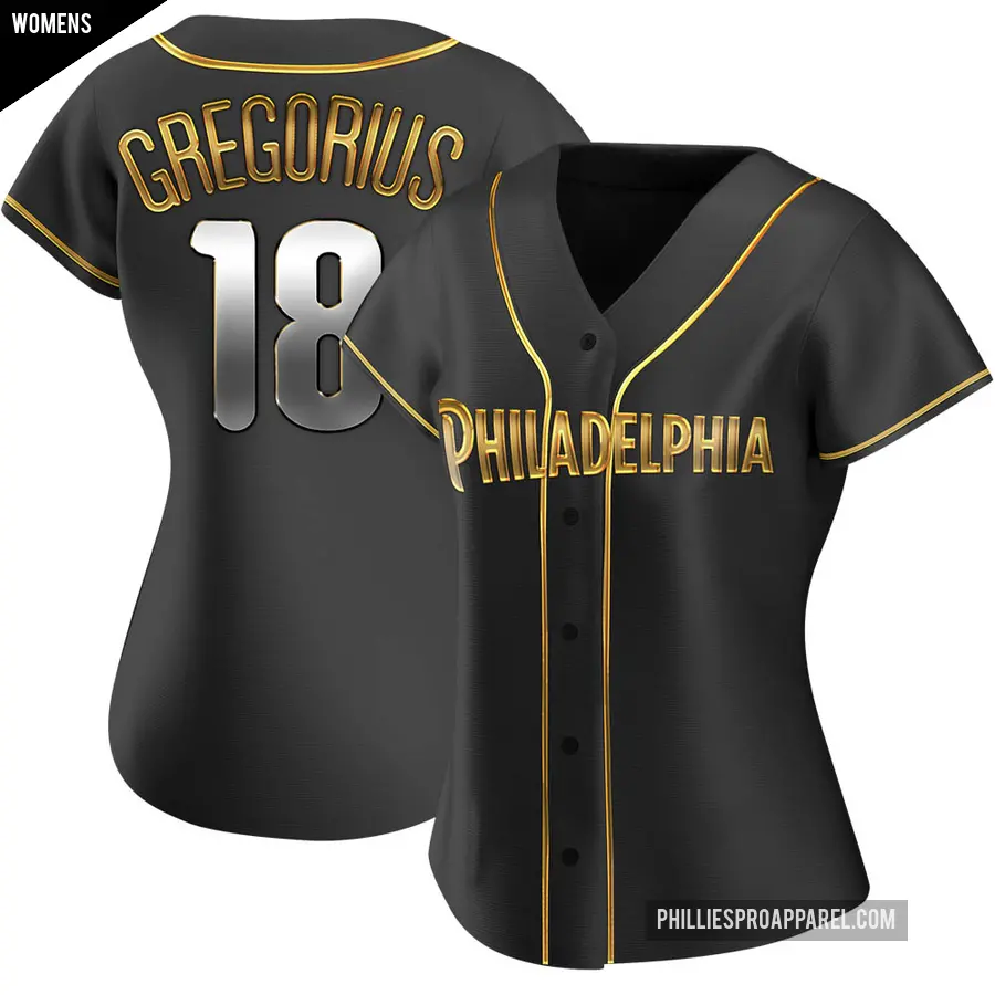 Women's Philadelphia Phillies ＃18 Didi Gregorius Replica Gold Black en Alternate Jersey