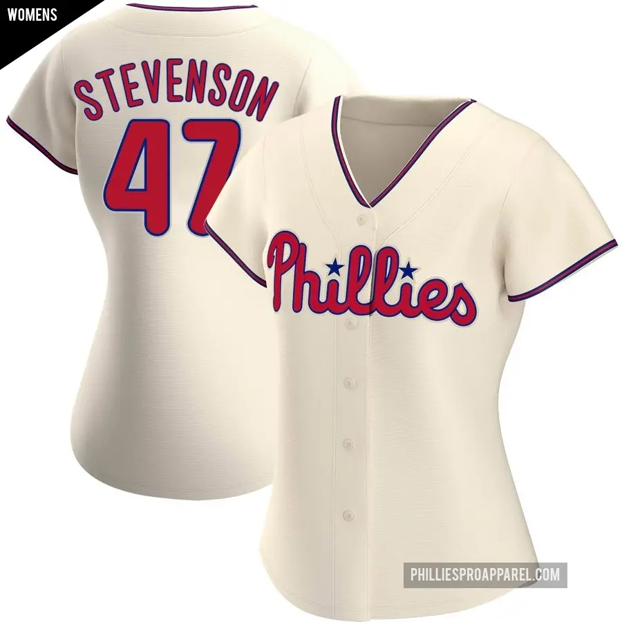 Women's Philadelphia Phillies ＃47 Cal Stevenson Authentic Cream Alternate Jersey