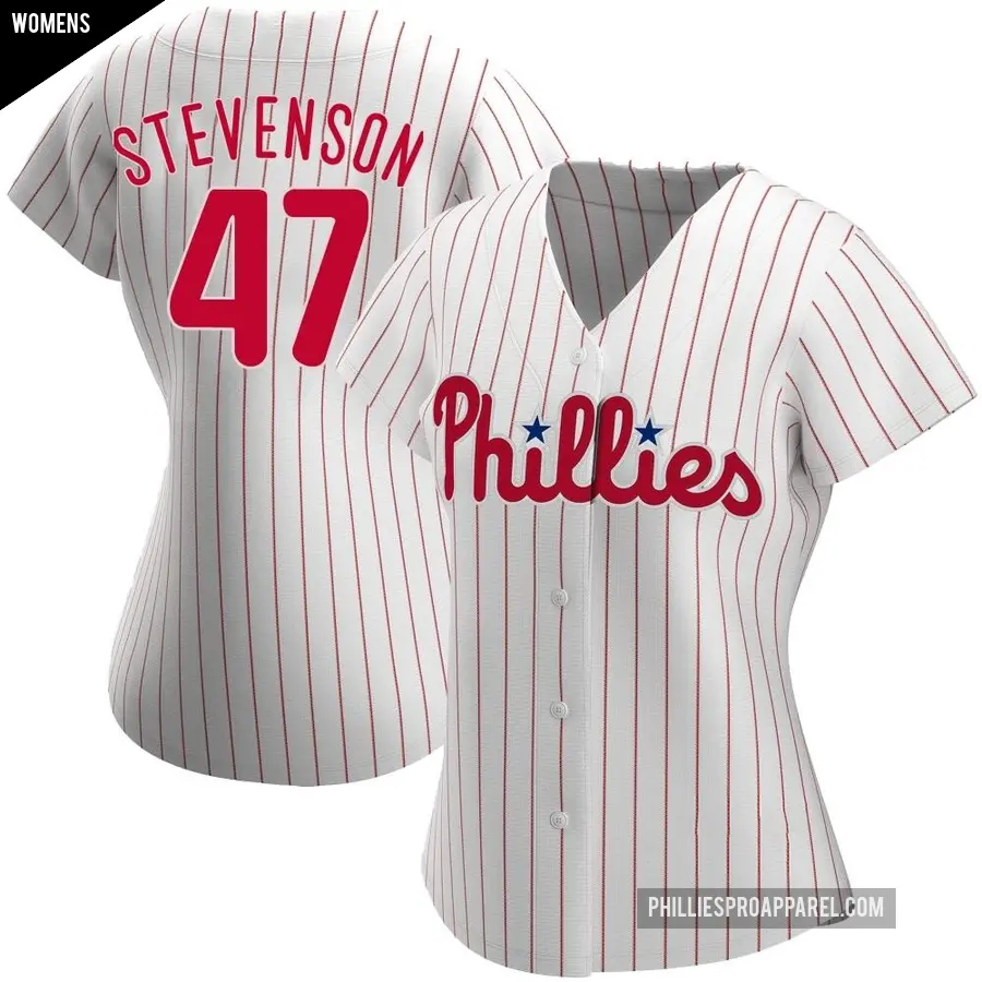 Women's Philadelphia Phillies ＃47 Cal Stevenson Authentic White Home Jersey