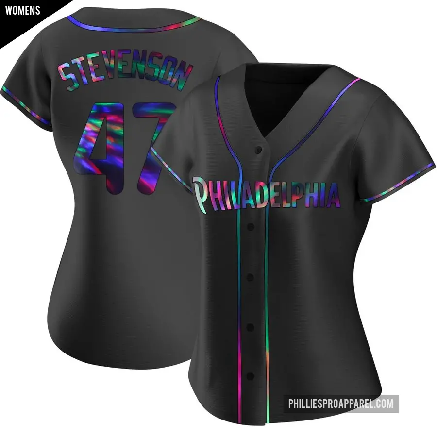 Women's Philadelphia Phillies ＃47 Cal Stevenson Replica Black Holographic Alternate Jersey