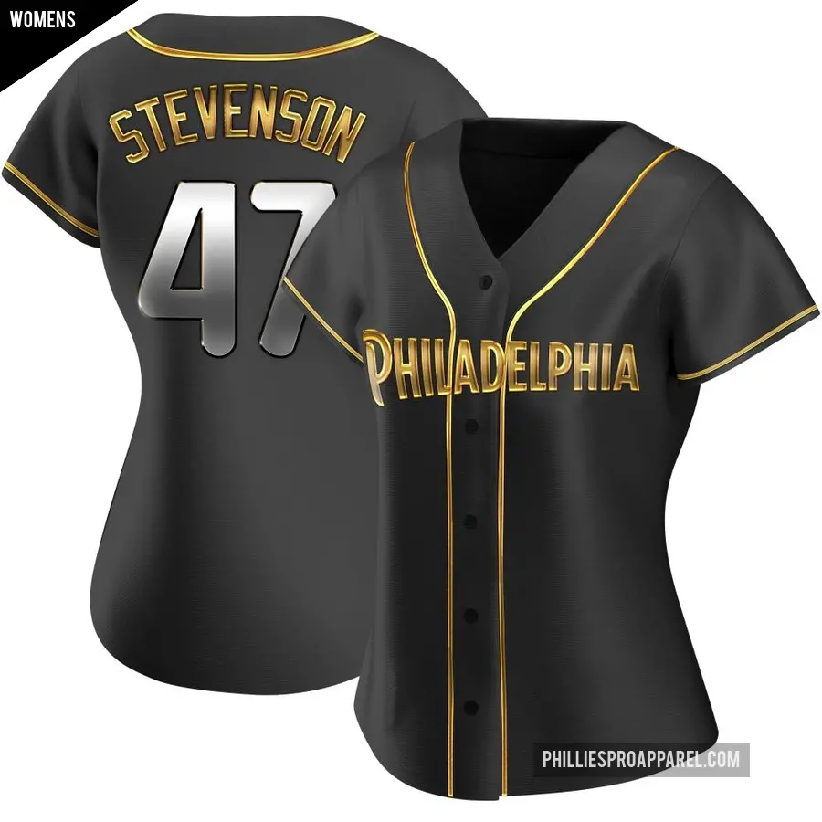 Women's Philadelphia Phillies ＃47 Cal Stevenson Replica Gold Black en Alternate Jersey