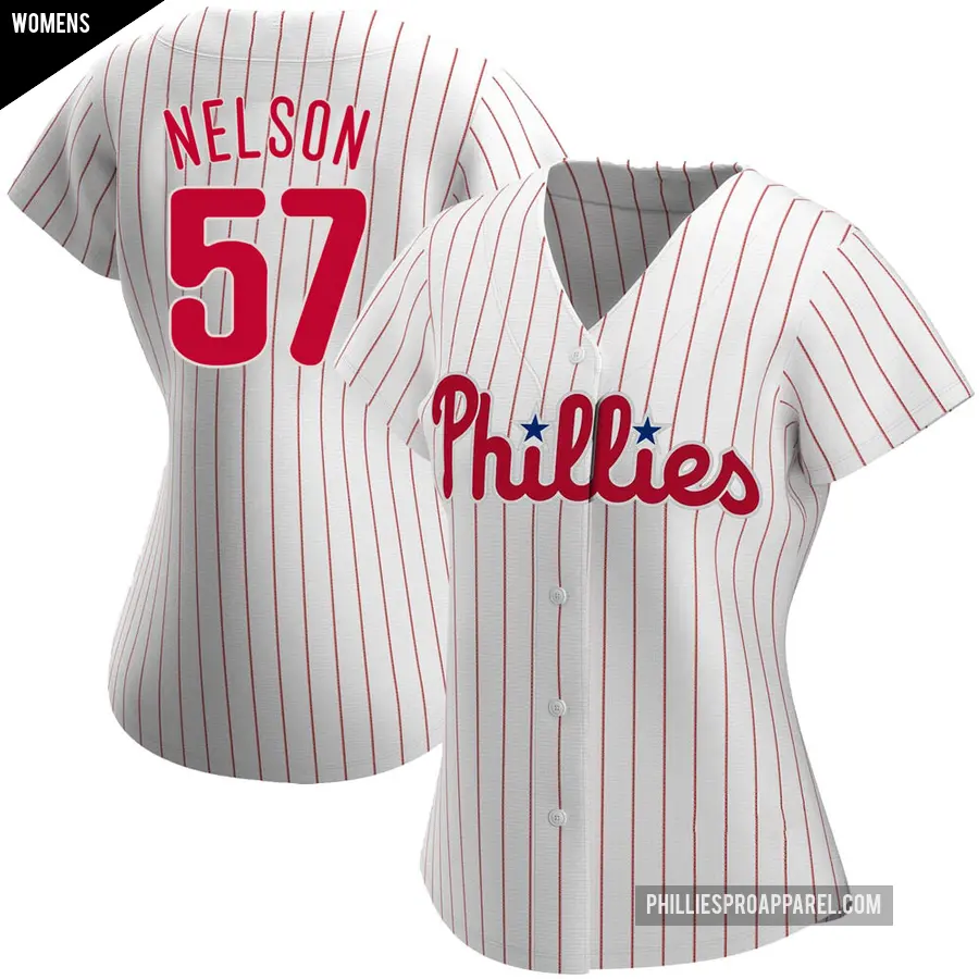 Women's Philadelphia Phillies ＃57 Nick Nelson Authentic White Home Jersey