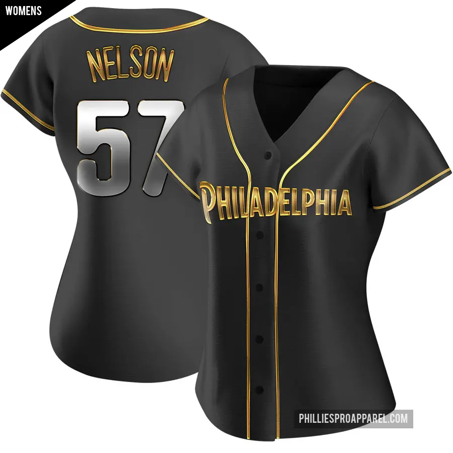 Women's Philadelphia Phillies ＃57 Nick Nelson Replica Gold Black en Alternate Jersey