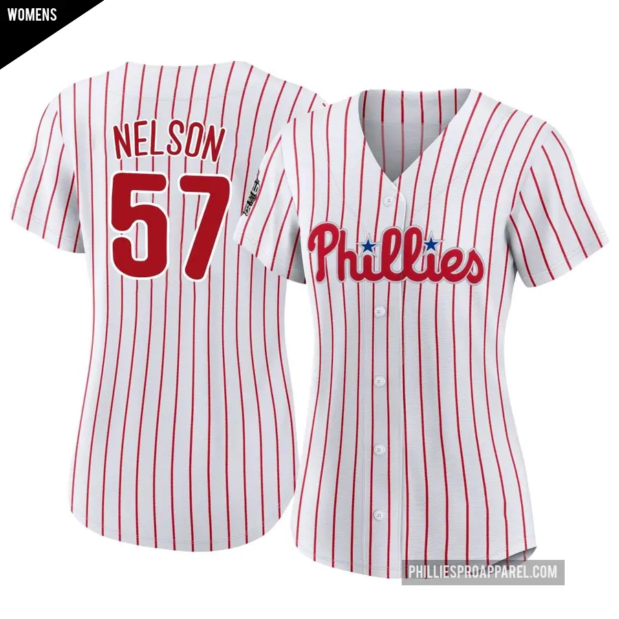 Women's Philadelphia Phillies ＃57 Nick Nelson Replica White 2022 World Series Home Jersey