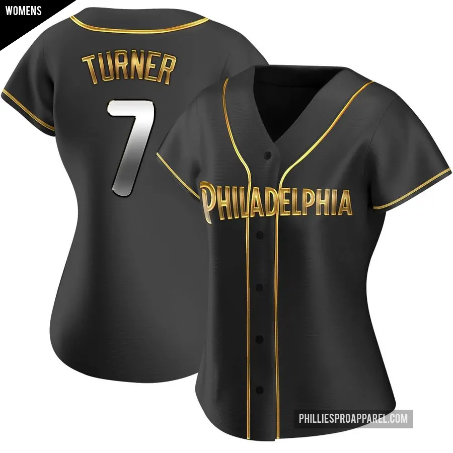 Women's Philadelphia Phillies ＃7 Trea Turner Replica Gold Black en Alternate Jersey