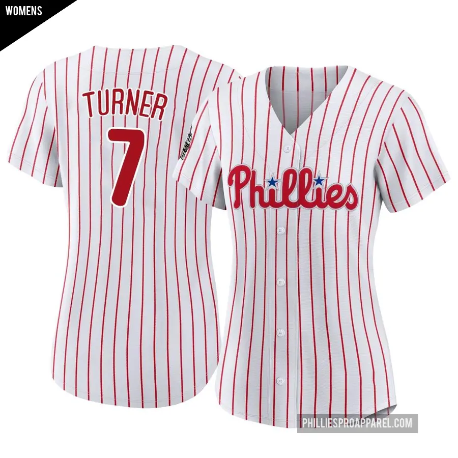 Women's Philadelphia Phillies ＃7 Trea Turner Replica White 2022 World Series Home Jersey