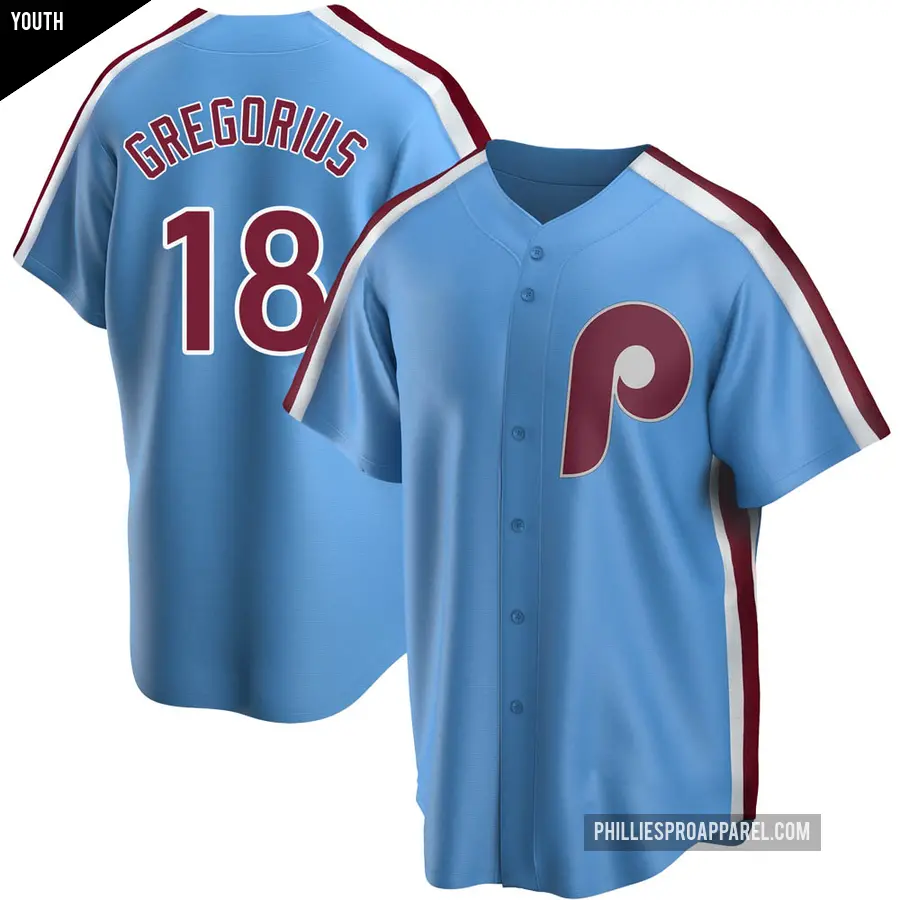 Youth Philadelphia Phillies ＃18 Didi Gregorius Replica Light Blue Road Cooperstown Collection Jersey