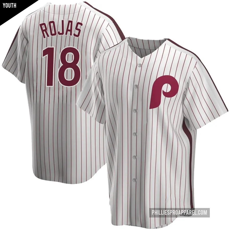 Youth Philadelphia Phillies ＃18 Johan Rojas Replica White Home Cooperstown Collection Jersey