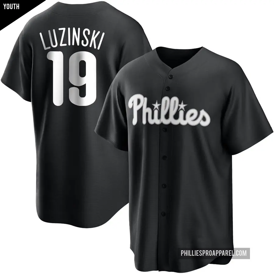 Youth Philadelphia Phillies ＃19 Greg Luzinski Replica Black/White Jersey