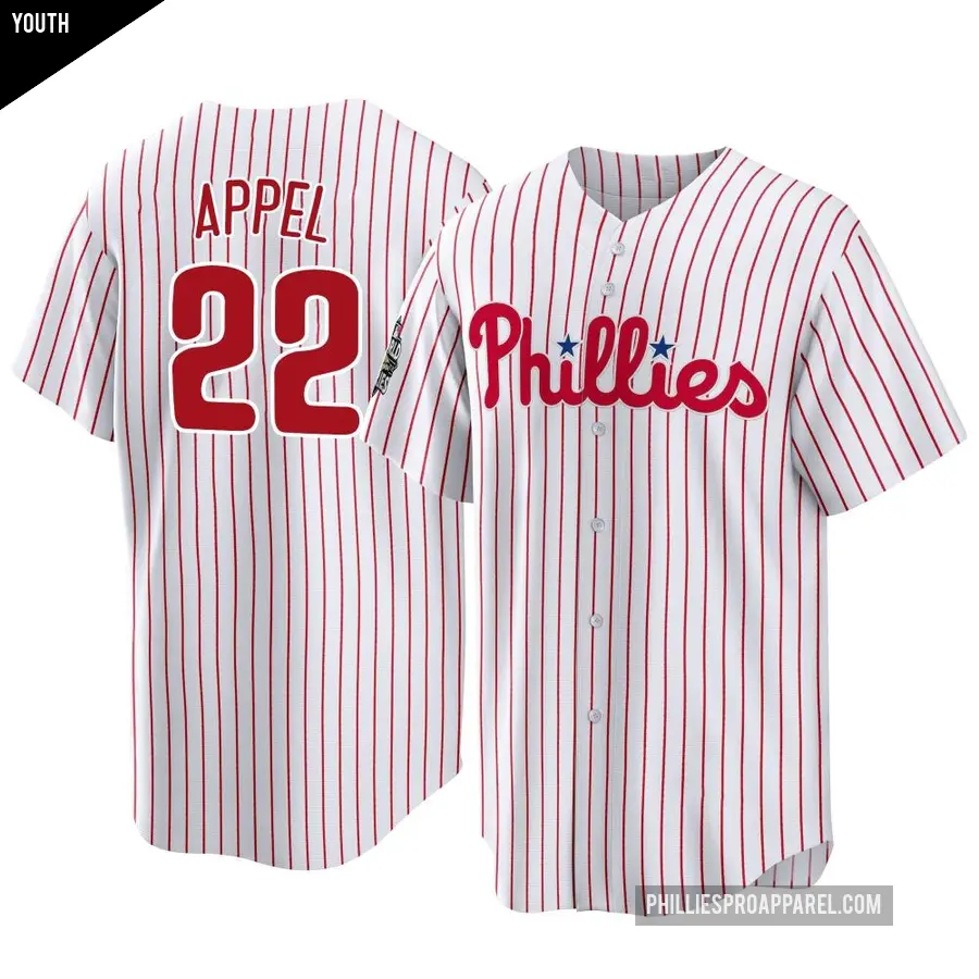 Youth Philadelphia Phillies ＃22 Mark Appel Replica White 2022 World Series Home Jersey