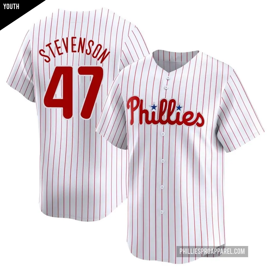 Youth Philadelphia Phillies ＃47 Cal Stevenson Limited White Home Jersey