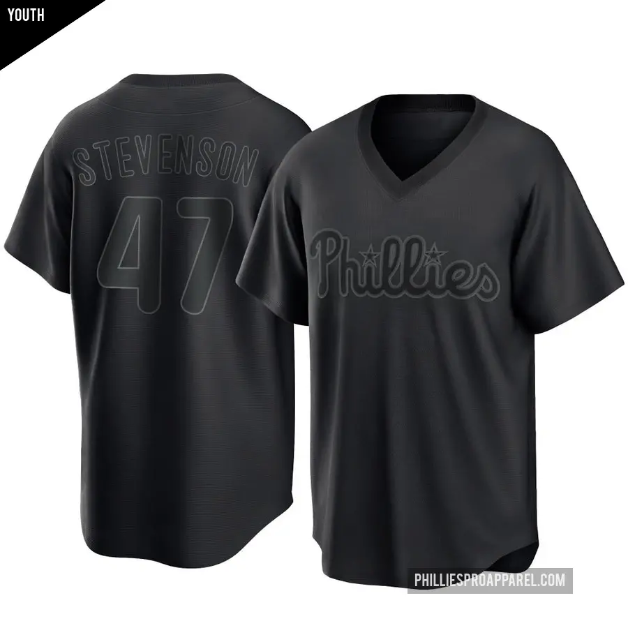 Youth Philadelphia Phillies ＃47 Cal Stevenson Replica Black Pitch Fashion Jersey