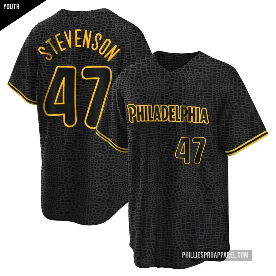 Youth Philadelphia Phillies ＃47 Cal Stevenson Replica Black Snake Skin City Jersey