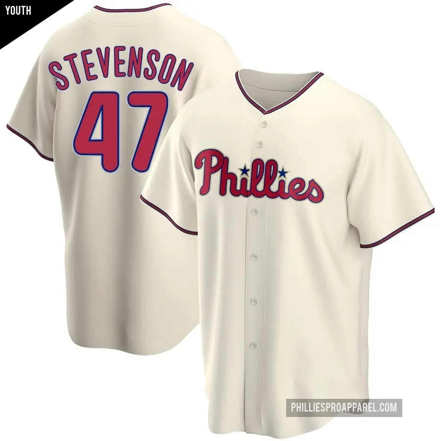 Youth Philadelphia Phillies ＃47 Cal Stevenson Replica Cream Alternate Jersey