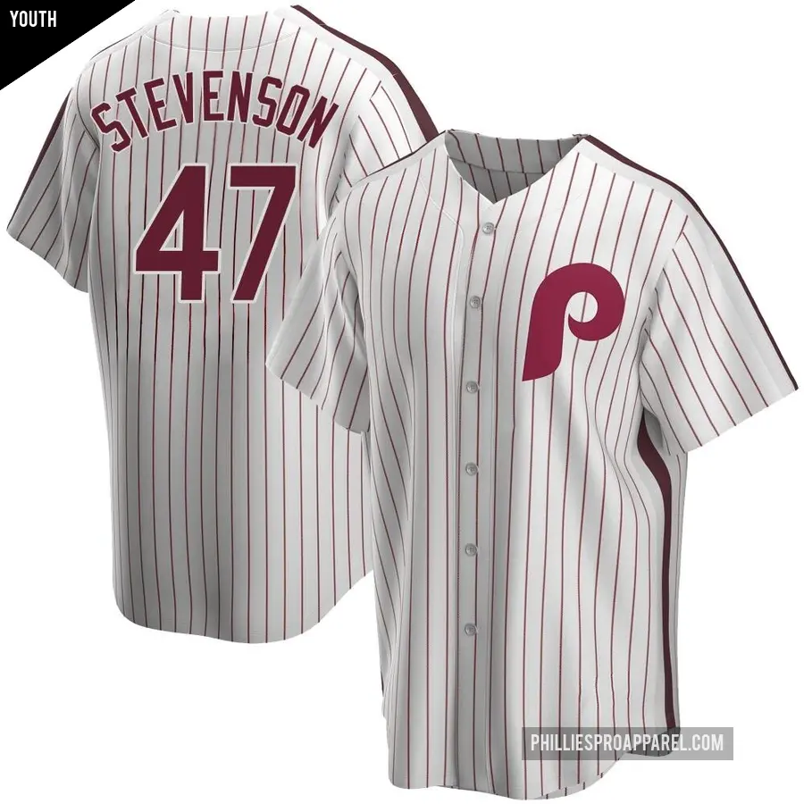 Youth Philadelphia Phillies ＃47 Cal Stevenson Replica White Home Cooperstown Collection Jersey