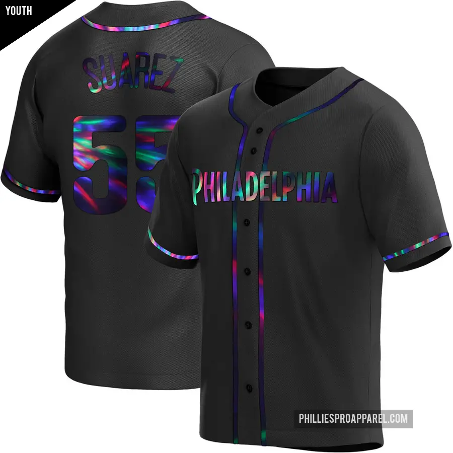 Youth Philadelphia Phillies ＃55 Ranger Suarez Replica Black Holographic Alternate Jersey