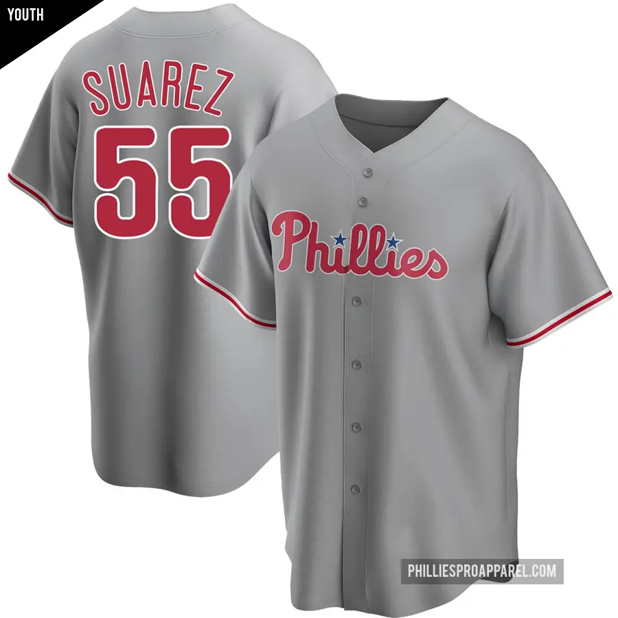 Youth Philadelphia Phillies ＃55 Ranger Suarez Replica Gray Road Jersey