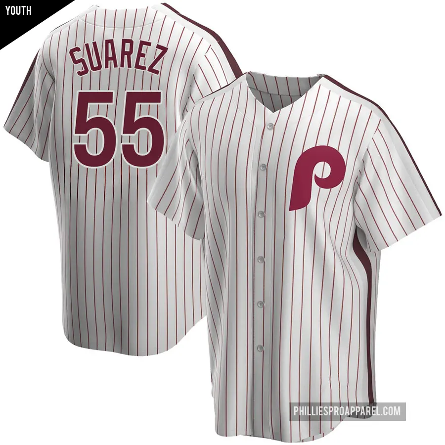 Youth Philadelphia Phillies ＃55 Ranger Suarez Replica White Home Cooperstown Collection Jersey