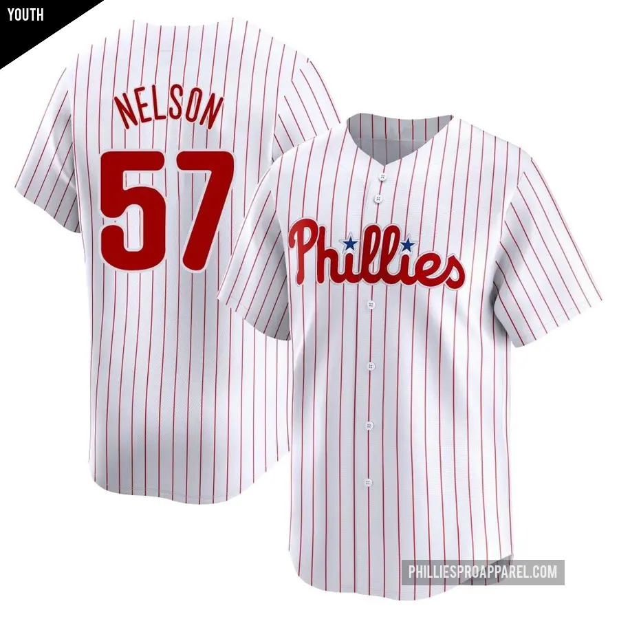 Youth Philadelphia Phillies ＃57 Nick Nelson Limited White Home Jersey