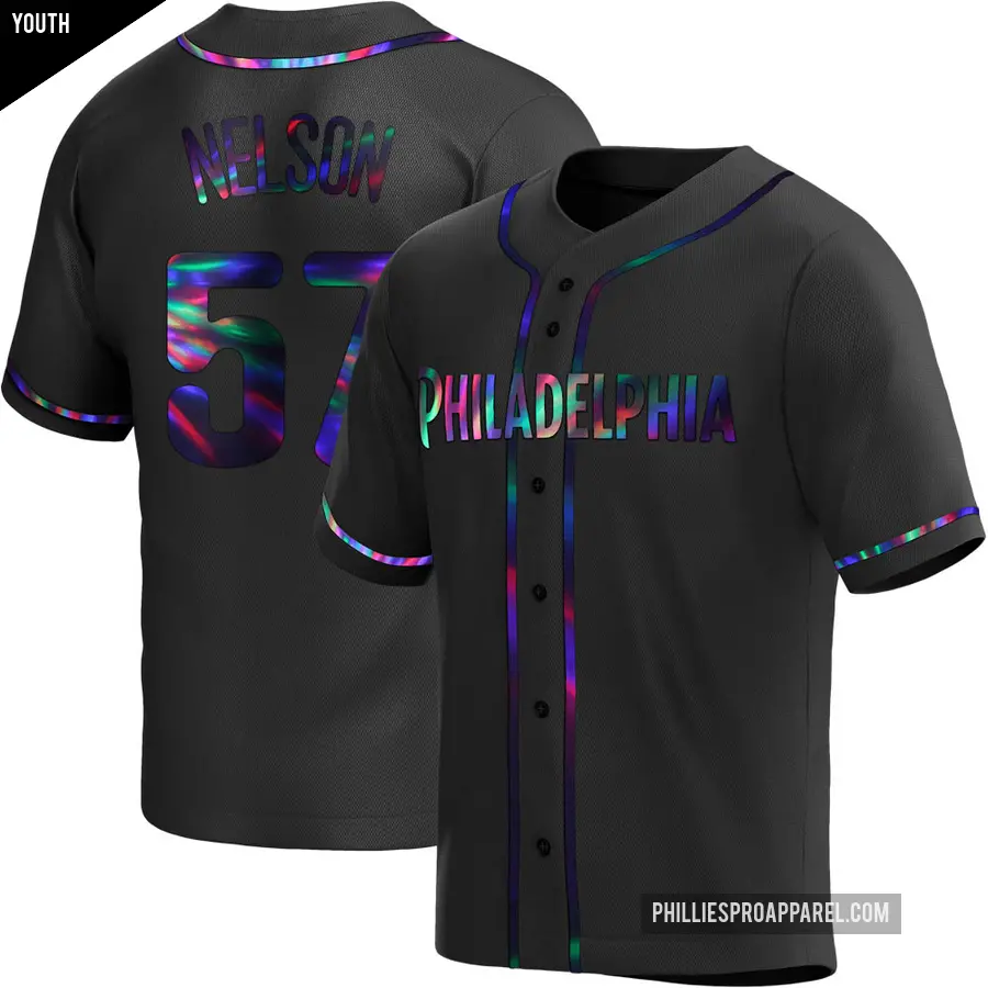 Youth Philadelphia Phillies ＃57 Nick Nelson Replica Black Holographic Alternate Jersey