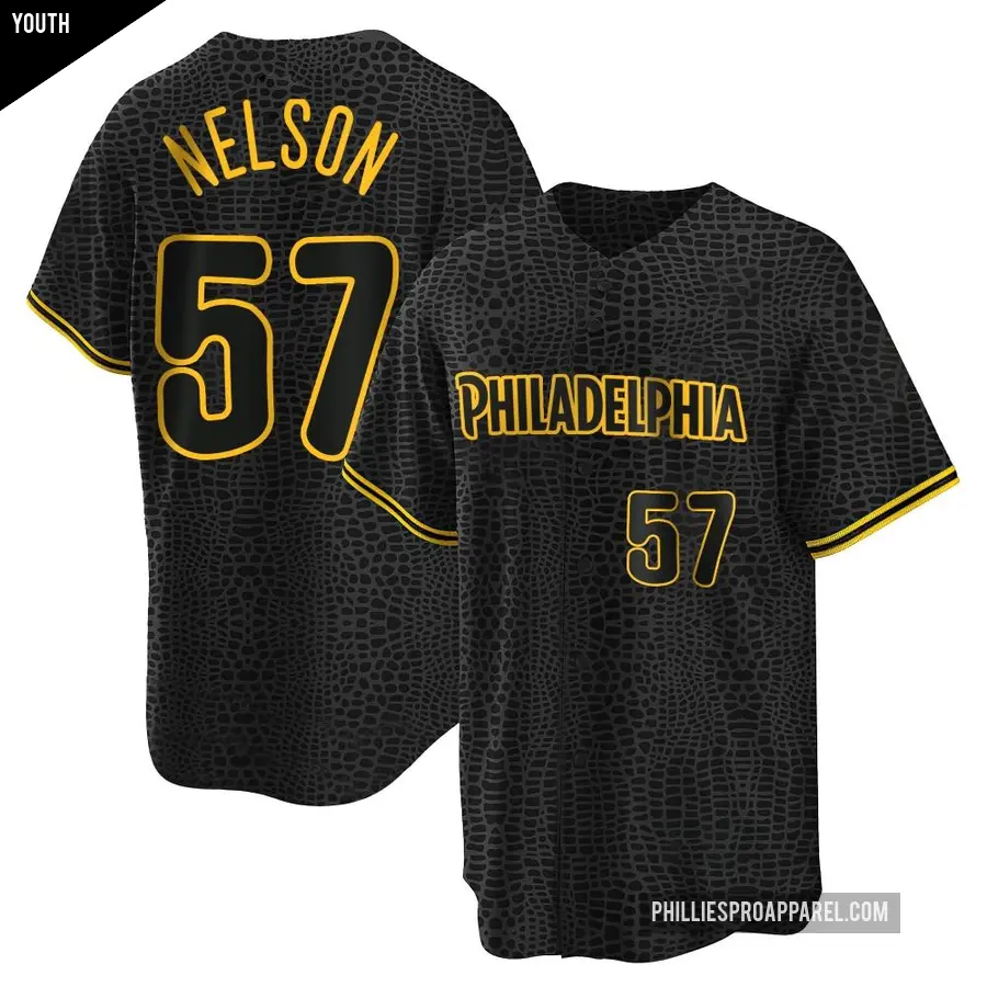 Youth Philadelphia Phillies ＃57 Nick Nelson Replica Black Snake Skin City Jersey