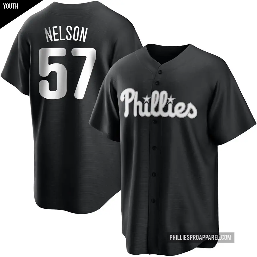 Youth Philadelphia Phillies ＃57 Nick Nelson Replica Black/White Jersey